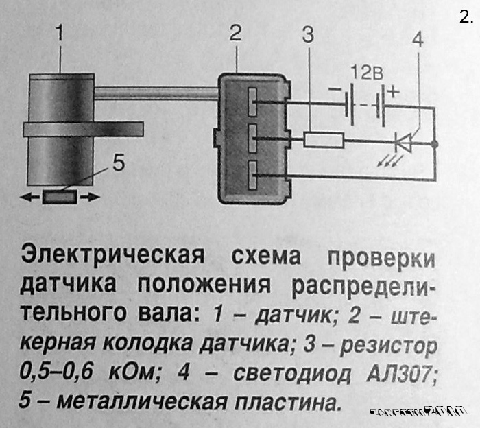 Как проверить питание датчика. Схема проверки датчика холла светодиодом. Схема подключения датчика коленчатого вала. Датчик ДФ ВАЗ 2114. Схема проверки датчика положения распредвала.